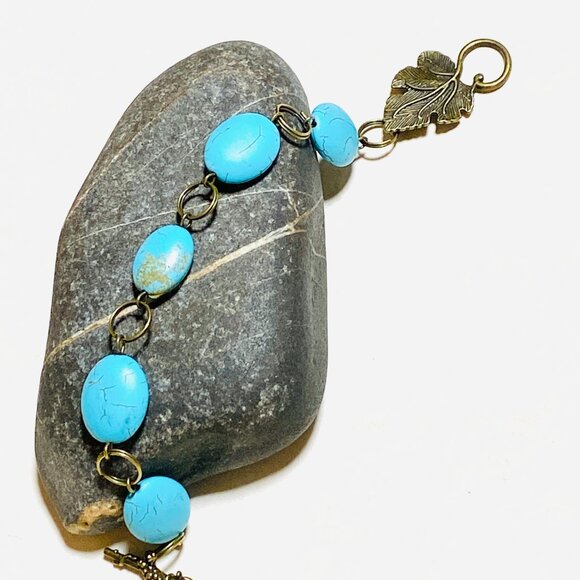 2/$20, Genuine Dyed Howlite Bracelet, Genuine Gemstone + Bronze Grape Leaf Clasp - Picture 5 of 11